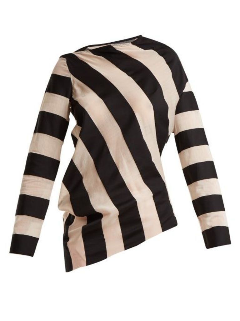 Marques'almeida - Asymmetric-hem Striped Cotton-blend Top - Womens - Black White