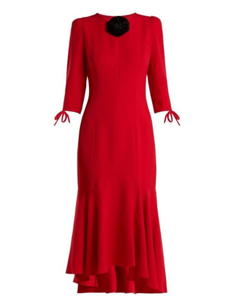 Andrew Gn - Flower Appliqué Crepe Midi Dress - Womens - Red