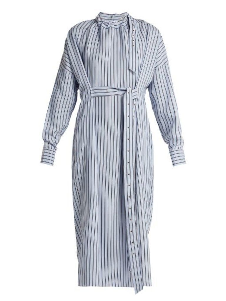 Tibi - Belted Striped Dress - Womens - Blue Stripe