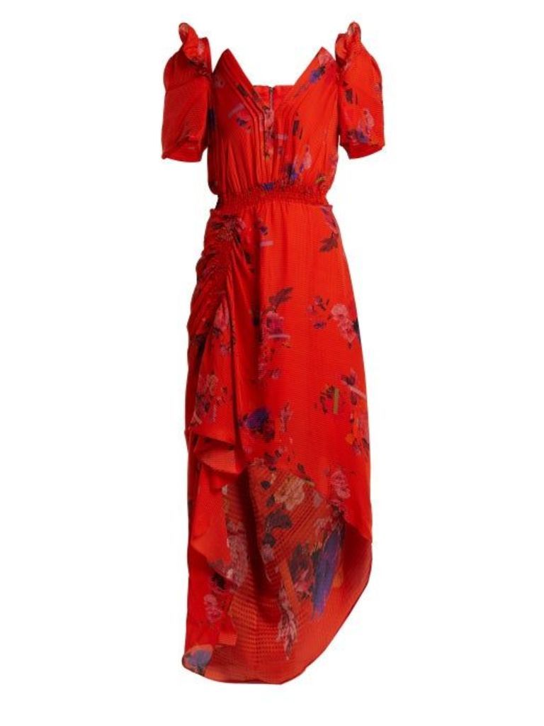 Preen By Thornton Bregazzi - Dana Floral Print Silk Jacquard Dress - Womens - Red Multi