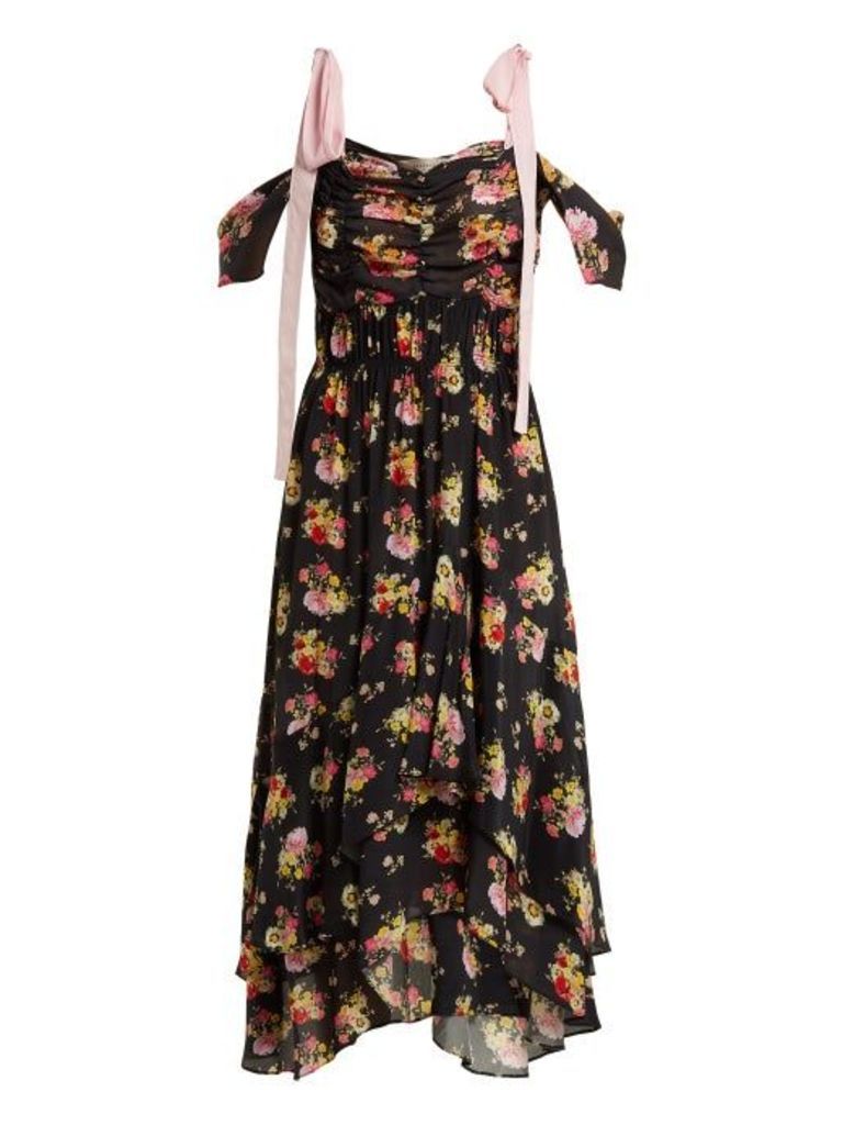 Preen Line - Dehebra Ruched Floral Print Georgette Dress - Womens - Black Print