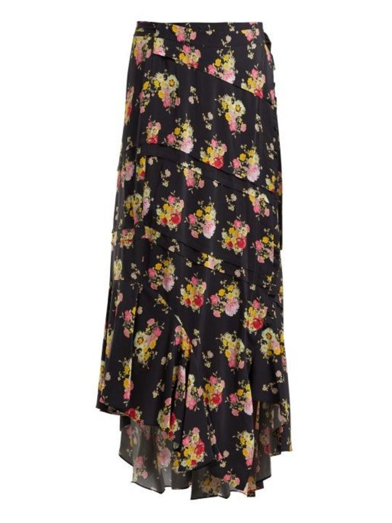 Preen Line - Sibyll Floral Print Crepe De Chine Midi Skirt - Womens - Black Print