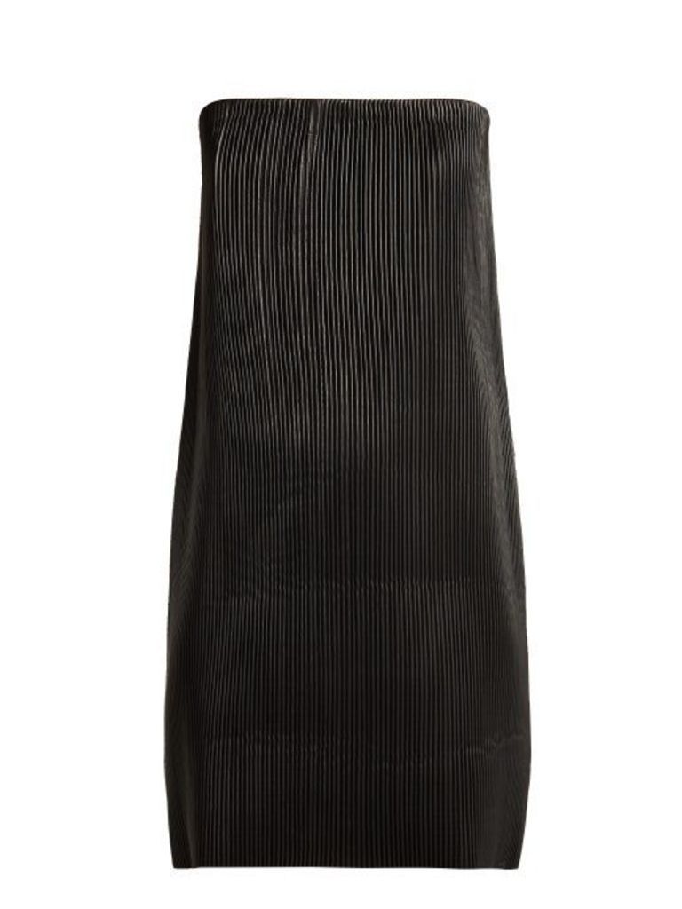 Versace - Strapless Pleated Leather Mini Dress - Womens - Black