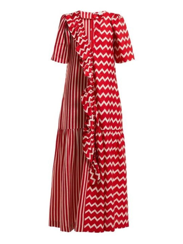 Stella Mccartney - Gabrielle Zigzag Print Maxi Dress - Womens - Red White