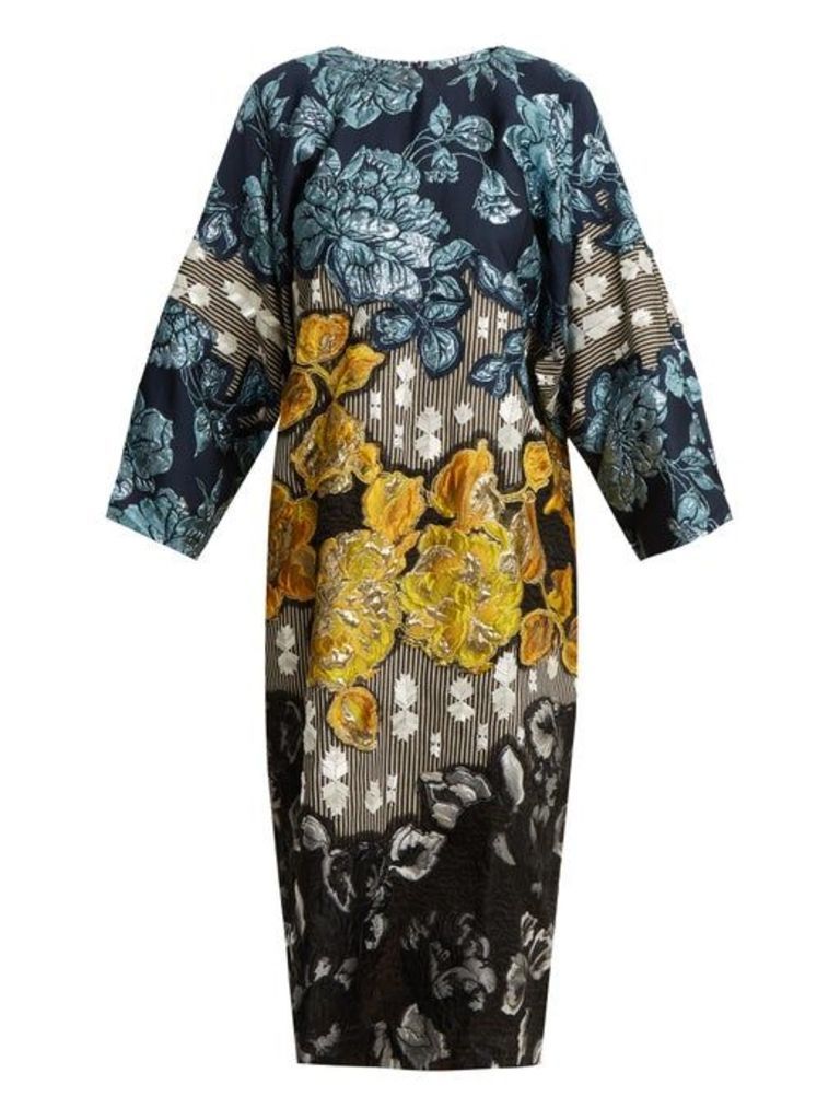 Biyan - Floral Brocade Embellished Dress - Womens - Blue Multi