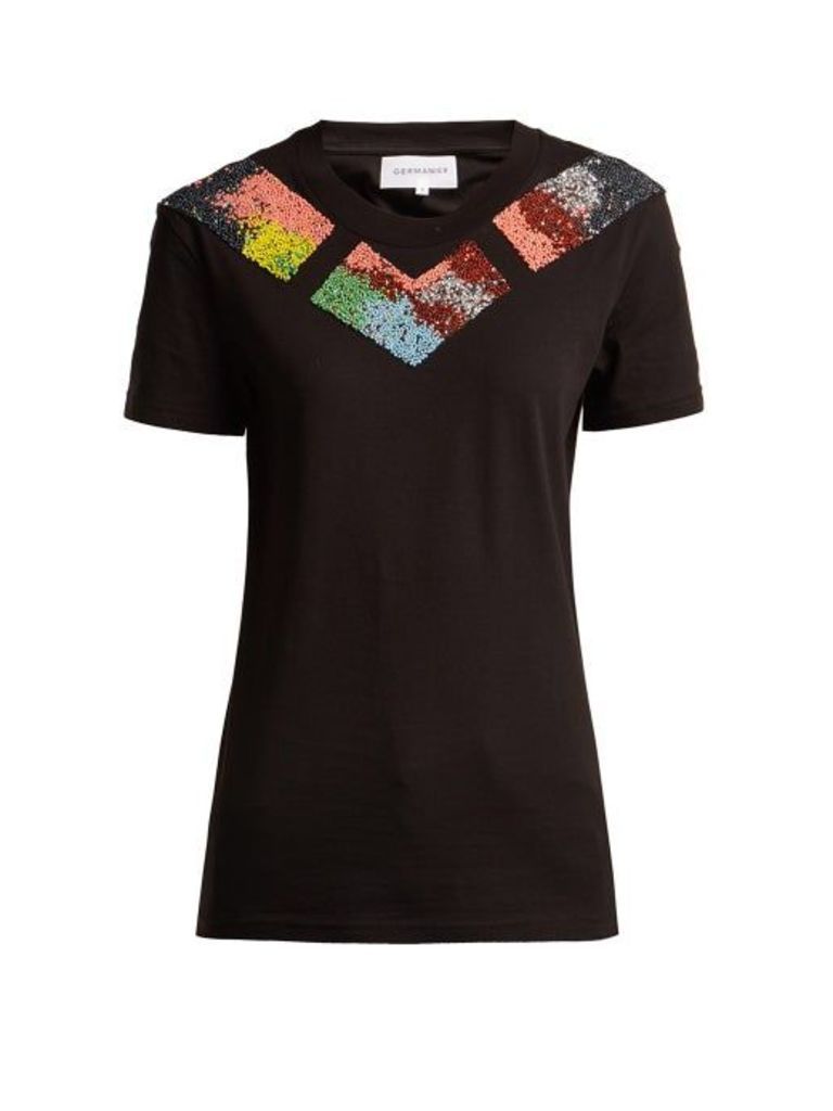 Germanier - Bead Embellished Jersey T Shirt - Womens - Black Multi