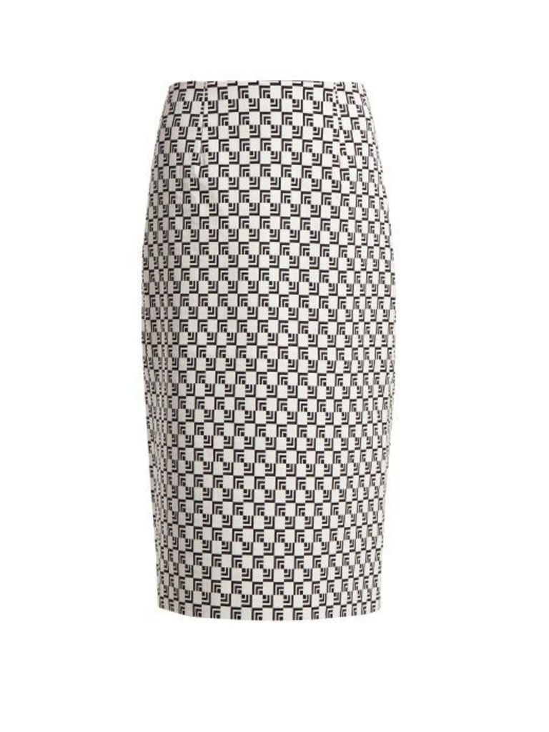 Mary Katrantzou - Sigma Geometric-jacquard Pencil Skirt - Womens - Black White