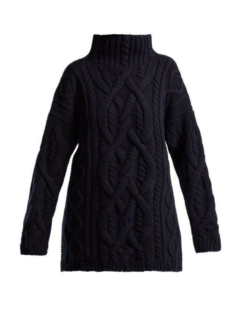 Connolly - Cable-knitted Wool And Cashmere Sweater - Womens - Navy