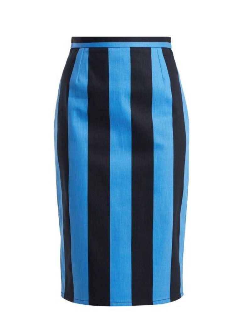 Prada - High Rise Striped Denim Pencil Skirt - Womens - Blue Multi