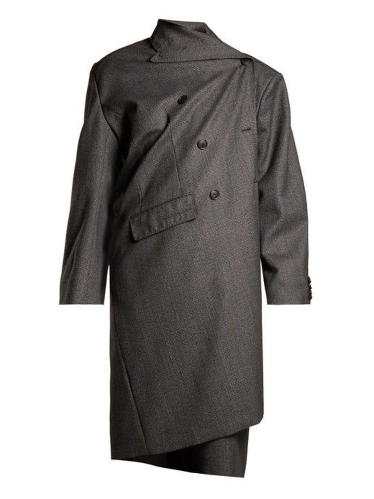 Balenciaga - Prince Of Wales Checked Asymmetric Wool Coat - Womens - Grey