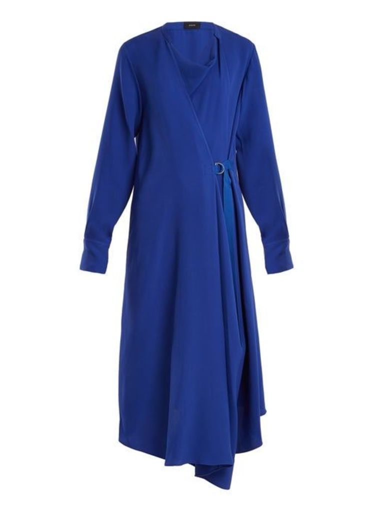 Joseph - Arran Waist Tie Draped Silk Crepe Dress - Womens - Blue