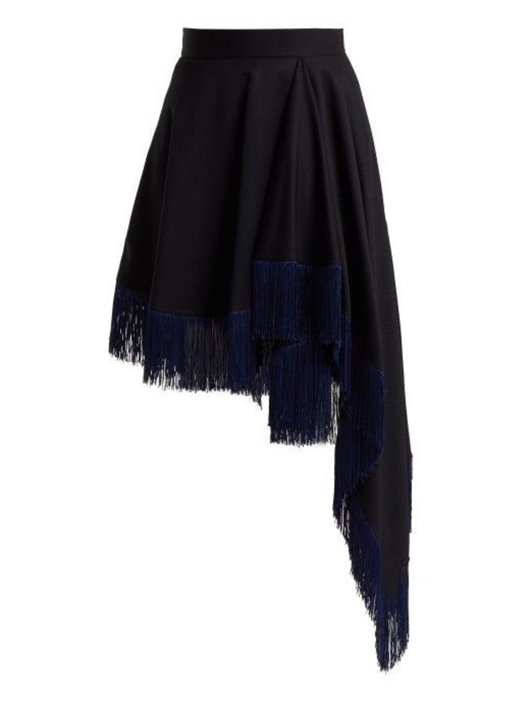 Calvin Klein - Fringed Asymmetric Wool Skirt - Womens - Navy