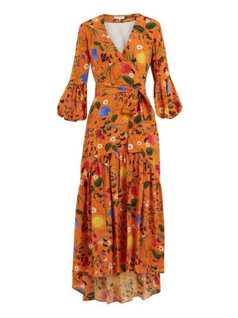 Borgo De Nor - Ingrid Garden Print Silk Dress - Womens - Orange Print