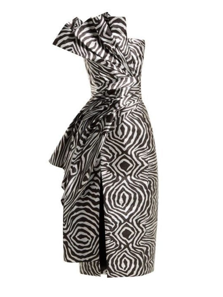 Halpern - Metallic Zebra Bustier Midi Dress - Womens - Silver Multi