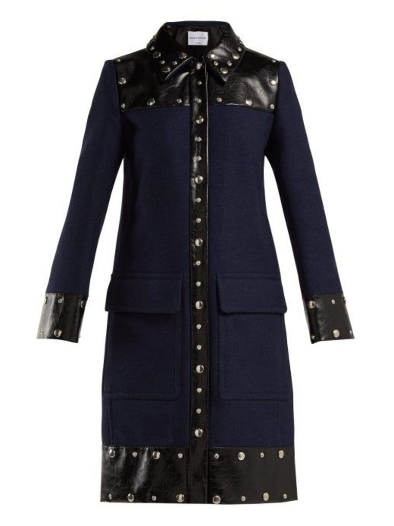 Sonia Rykiel - Stud Embellished Wool Blend Coat - Womens - Navy