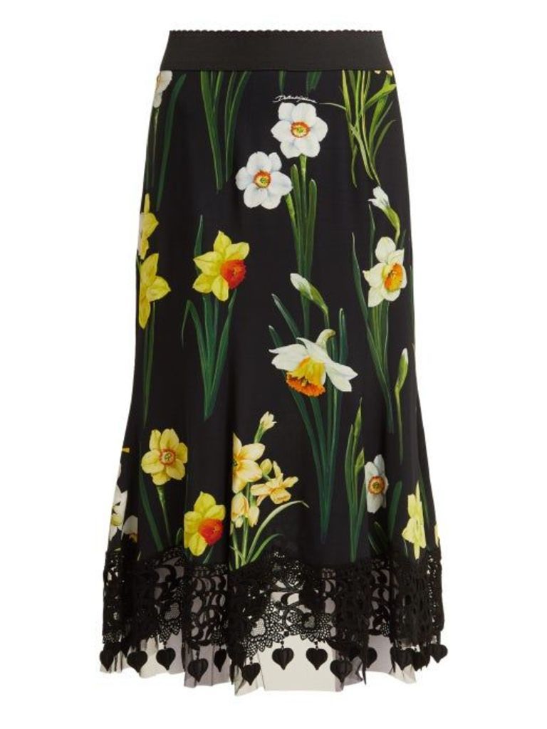 Dolce & Gabbana - Daffodil Print Cady Midi Skirt - Womens - Black Multi