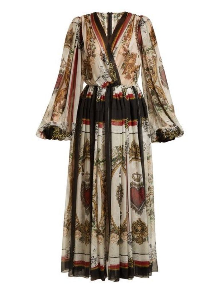 Dolce & Gabbana - Queen Of Hearts And Floral Print Silk Dress - Womens - Multi