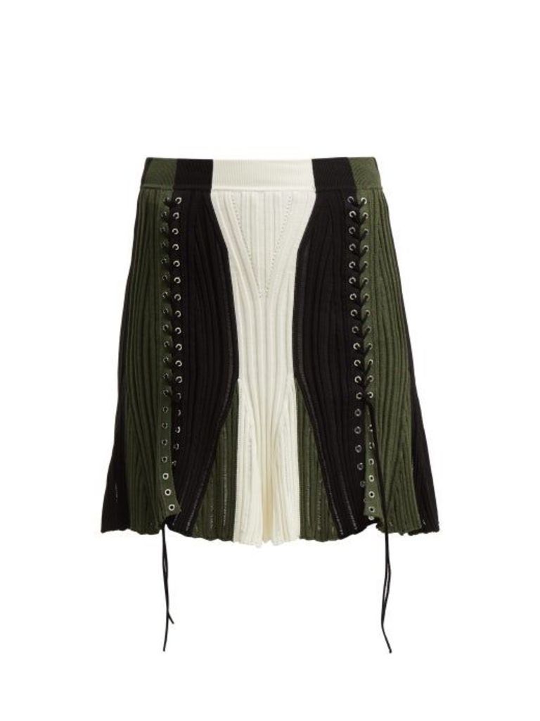 Alexander Mcqueen - Lace-up Silk-blend Skirt - Womens - Black Green