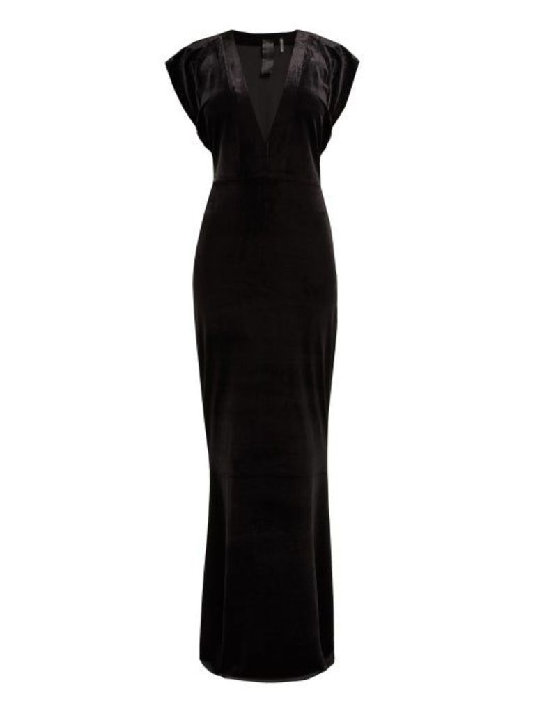 Norma Kamali - V Neck Velvet Maxi Dress - Womens - Black