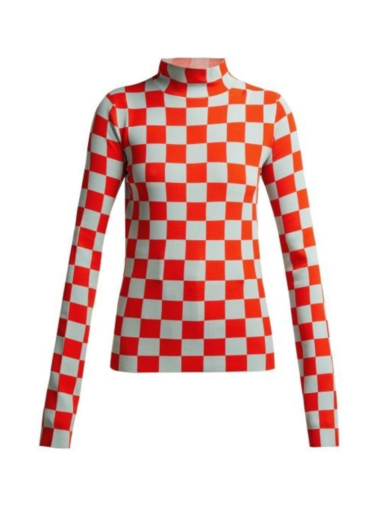 Jil Sander - High Neck Checked Jersey Top - Womens - Red Multi