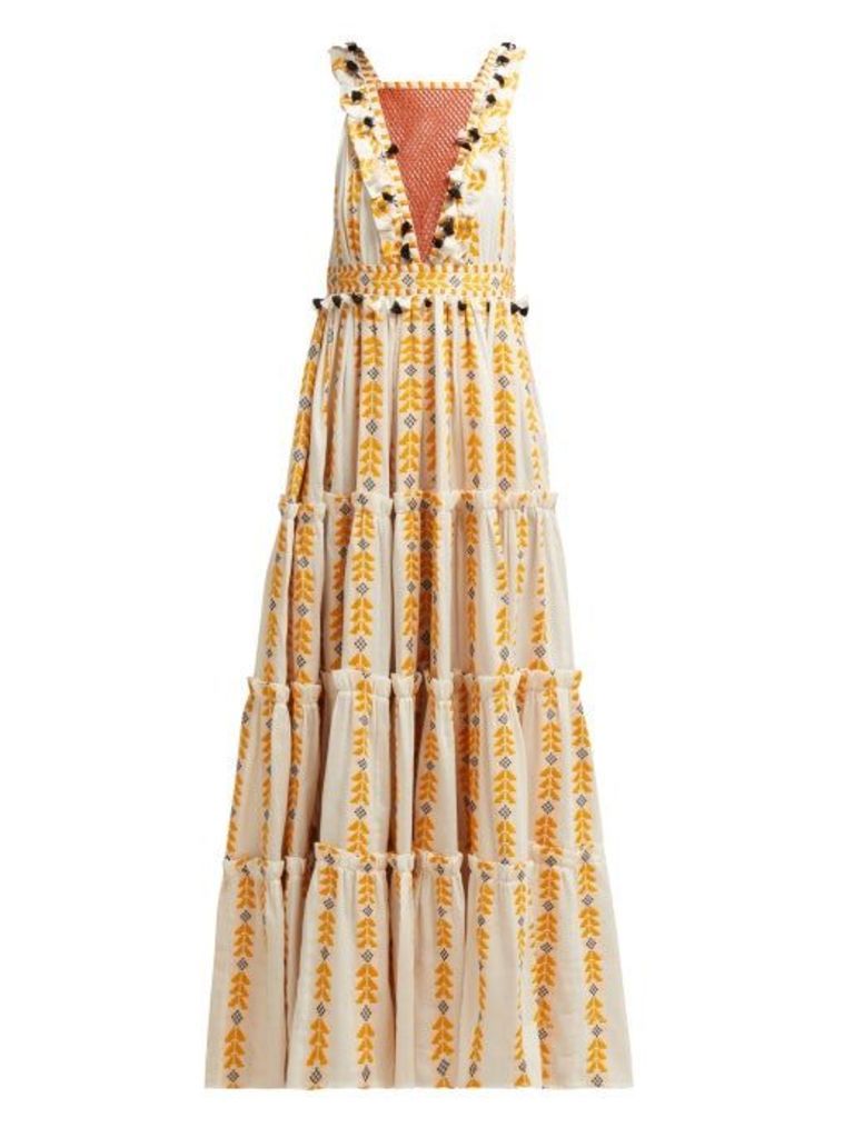 Dodo Bar Or - Alicia Embroidered Cotton Maxi Dress - Womens - Yellow Multi