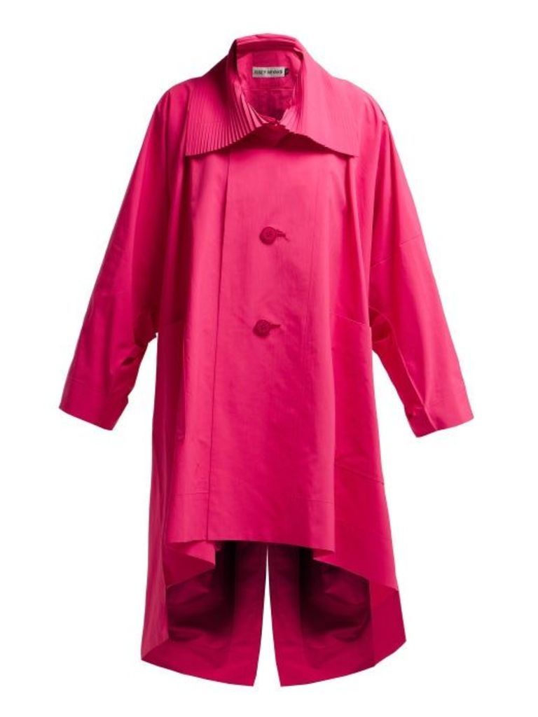 Issey Miyake - Oversized Pleated-collar Canvas Overcoat - Womens - Pink