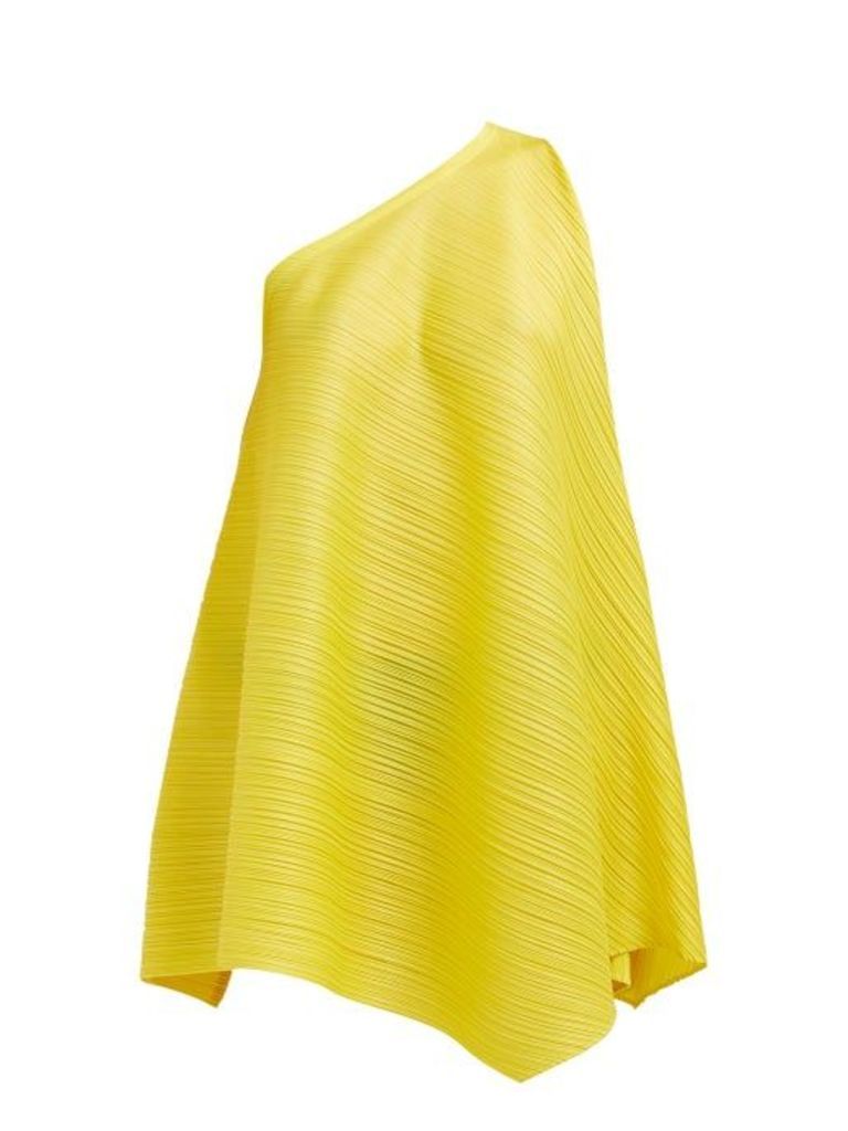 Pleats Please Issey Miyake - One Shoulder Sleeveless Tech Pleated Dress - Womens - Yellow