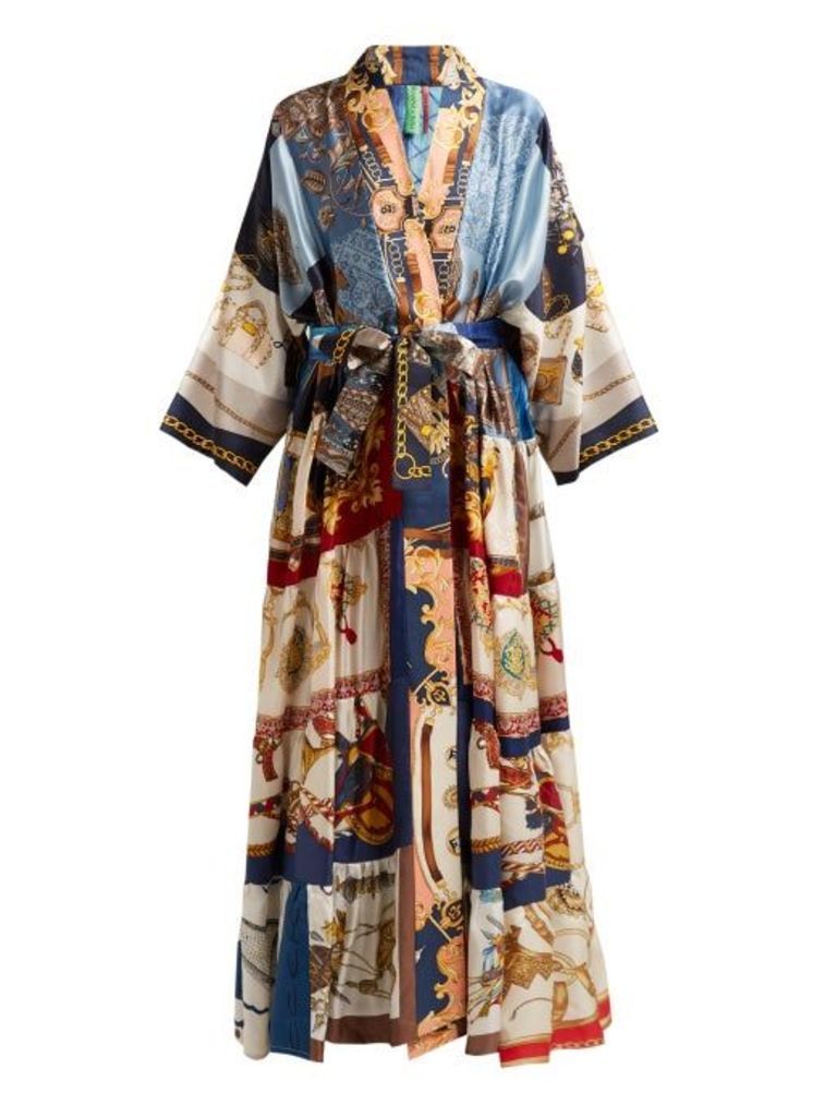 Rianna + Nina - Patchwork Print Silk Kimono Style Coat - Womens - Multi