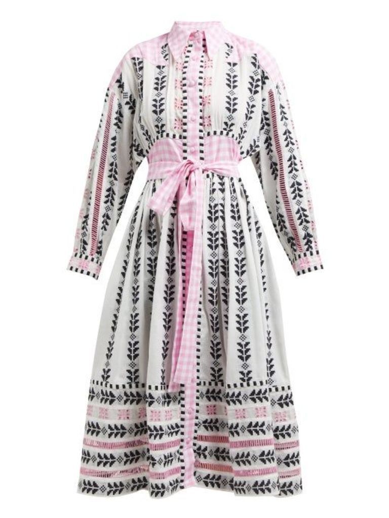 Dodo Bar Or - Constanza Geometric Embroidered Cotton Midi Dress - Womens - Pink Multi