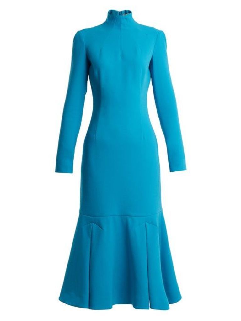 Emilia Wickstead - Prudence High Neck Double Crepe Dress - Womens - Mid Blue