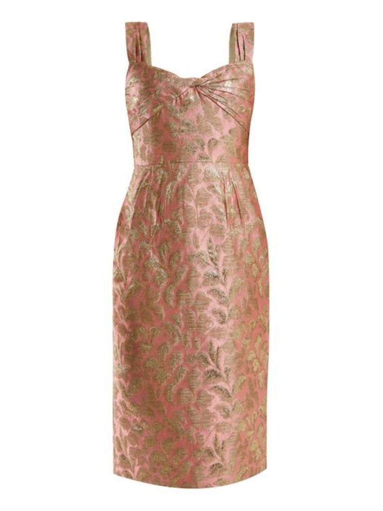Prada - Sweetheart Neck Floral Brocade Dress - Womens - Light Pink