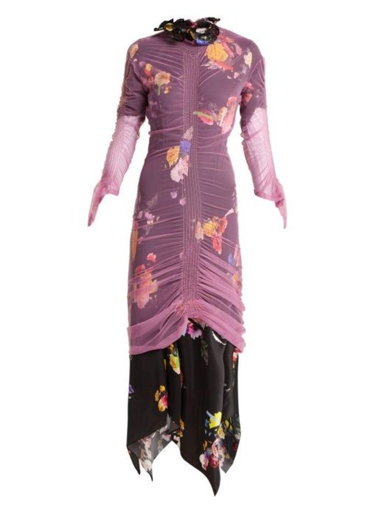 Preen By Thornton Bregazzi - Lynn Floral-print Tulle-overlay Dress - Womens - Pink Multi