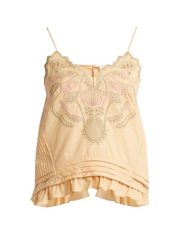 Chloé - Embroidered Cotton Voile Camisole Top - Womens - Beige Multi