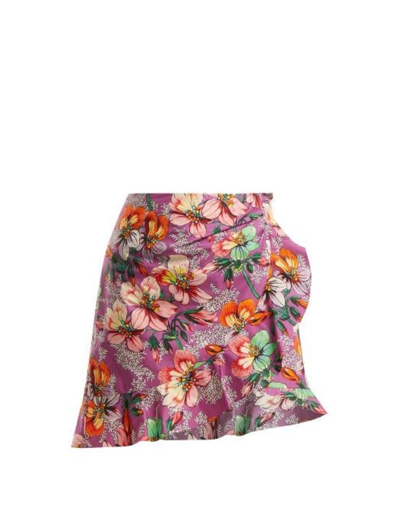 Isabel Marant - Mouna Floral Print Ruffle Trimmed Mini Skirt - Womens - Purple Multi