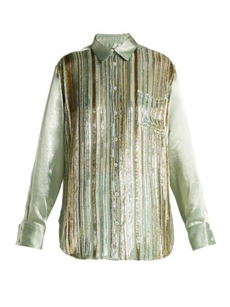 Sies Marjan - Sander Velvet-stripe Silk-blend Shirt - Womens - Light Green