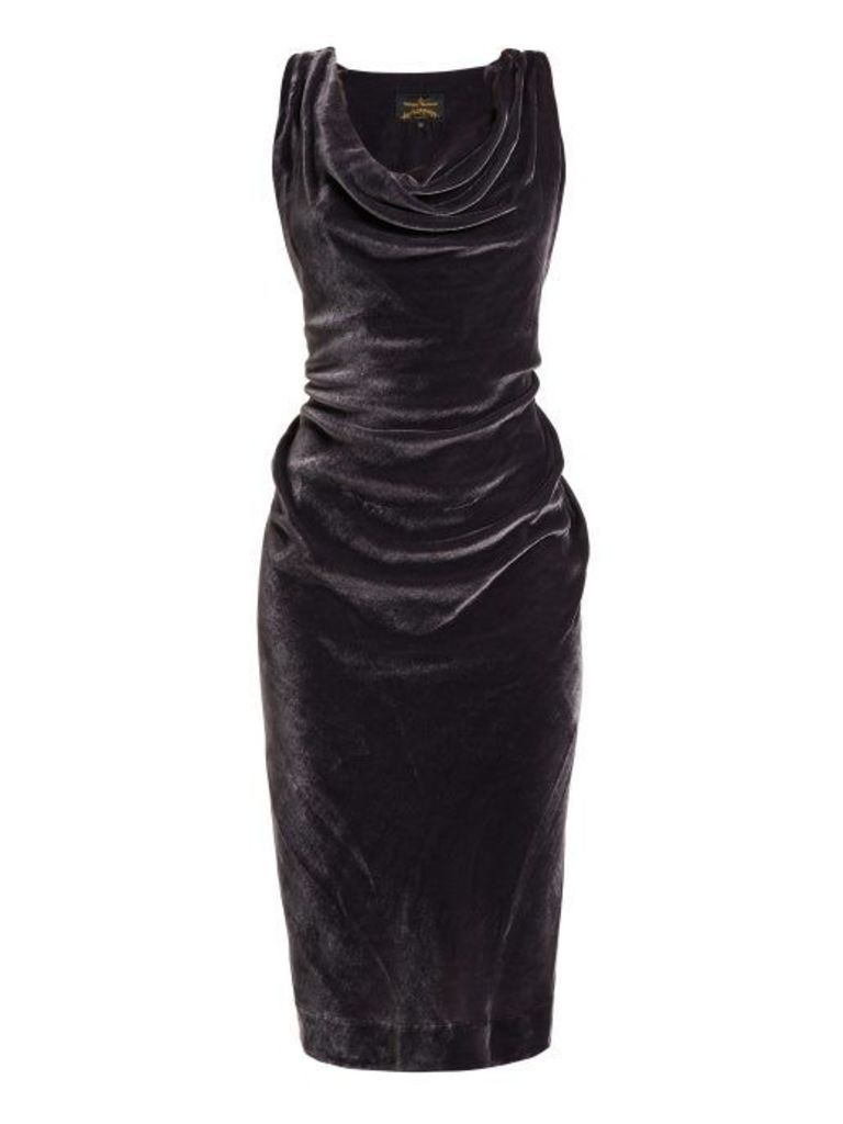 Vivienne Westwood Anglomania - Virginia Ruched Velvet Midi Dress - Womens - Dark Grey