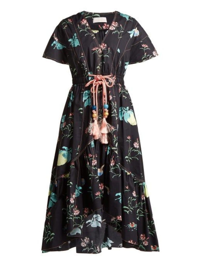 Peter Pilotto - V-neck Floral-print Cotton Dress - Womens - Black Multi