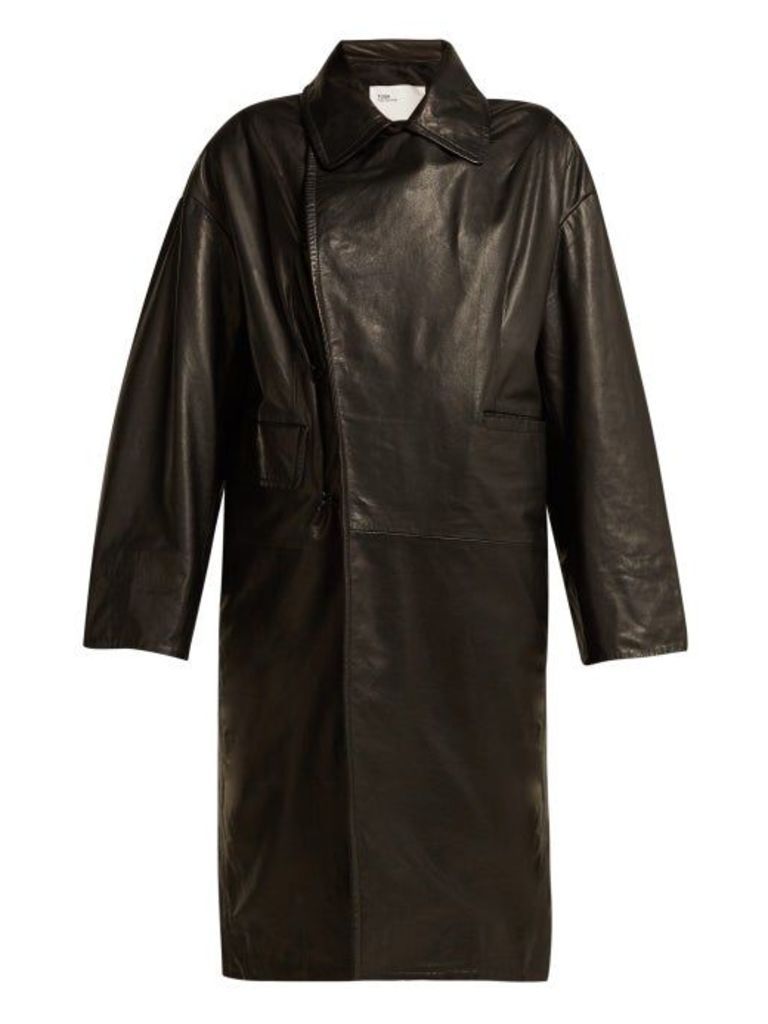 Toga - Scarf Insert Leather Coat - Womens - Black
