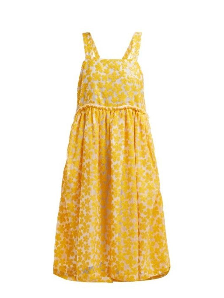 Shrimps - Lucia Sequinned Floral Midi Dress - Womens - Yellow
