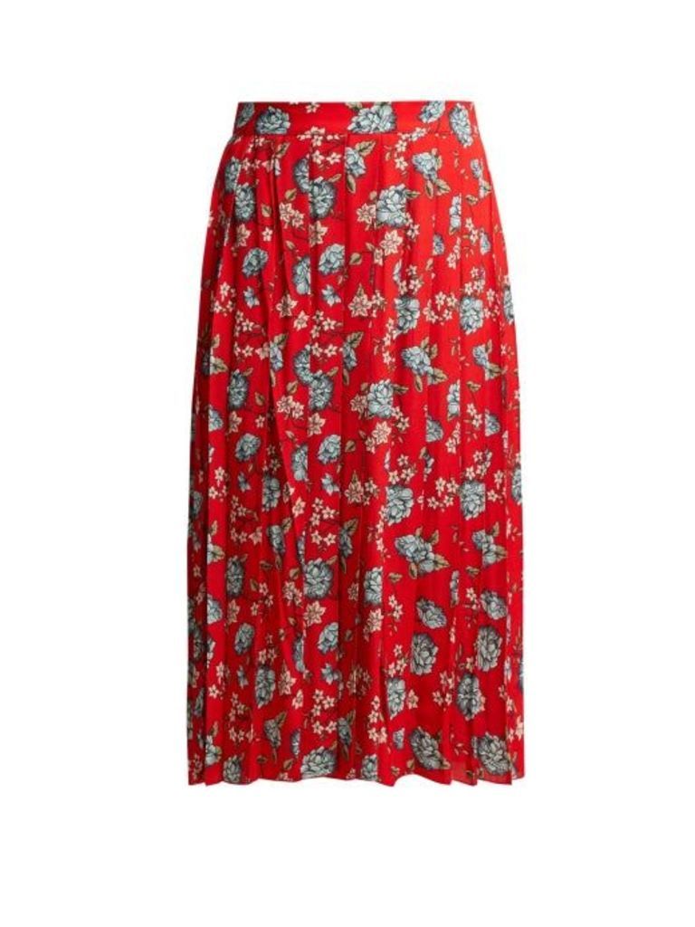 Vetements - Pleated Floral Print Crepe Midi Skirt - Womens - Red Multi