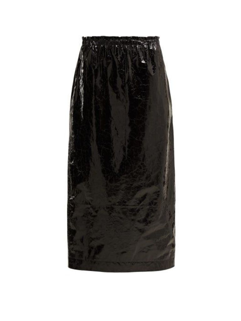 Raey - Elasticated Waist Crinkled Leather Skirt - Womens - Black