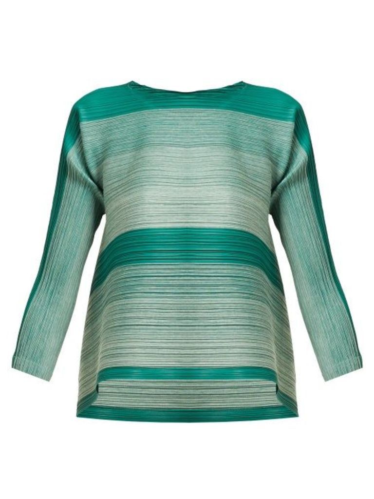 Pleats Please Issey Miyake - Log Bounce Striped Tech Pleated Tunic Top - Womens - Green