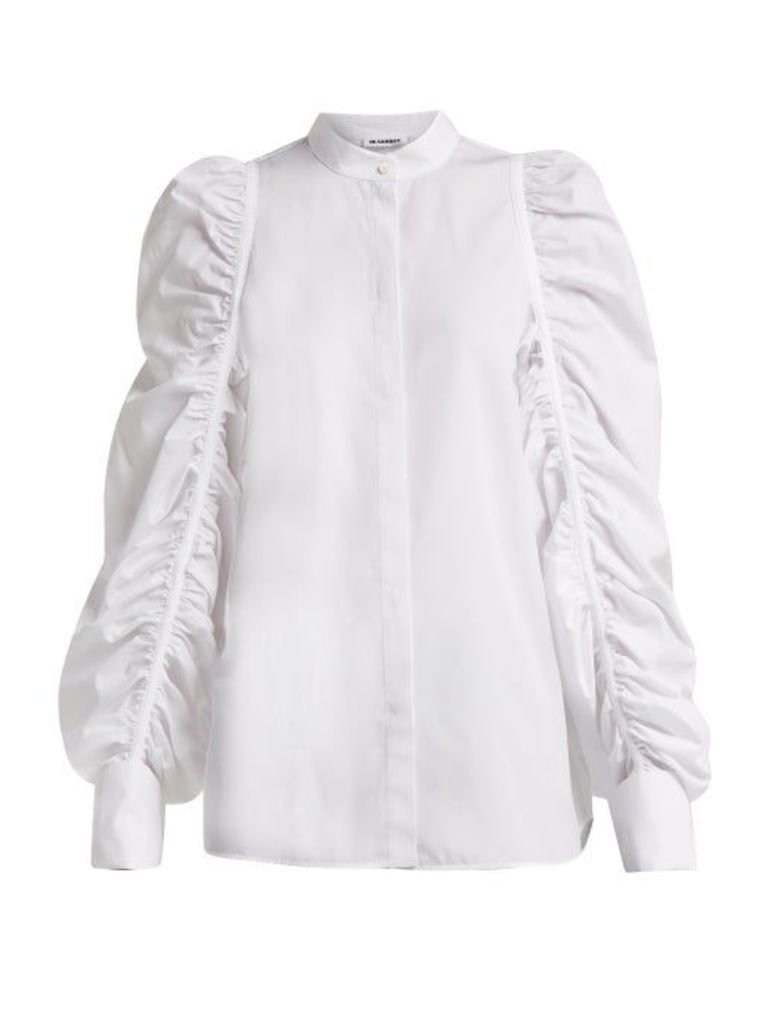 Jil Sander - Ruched Sleeve Cotton Shirt - Womens - White
