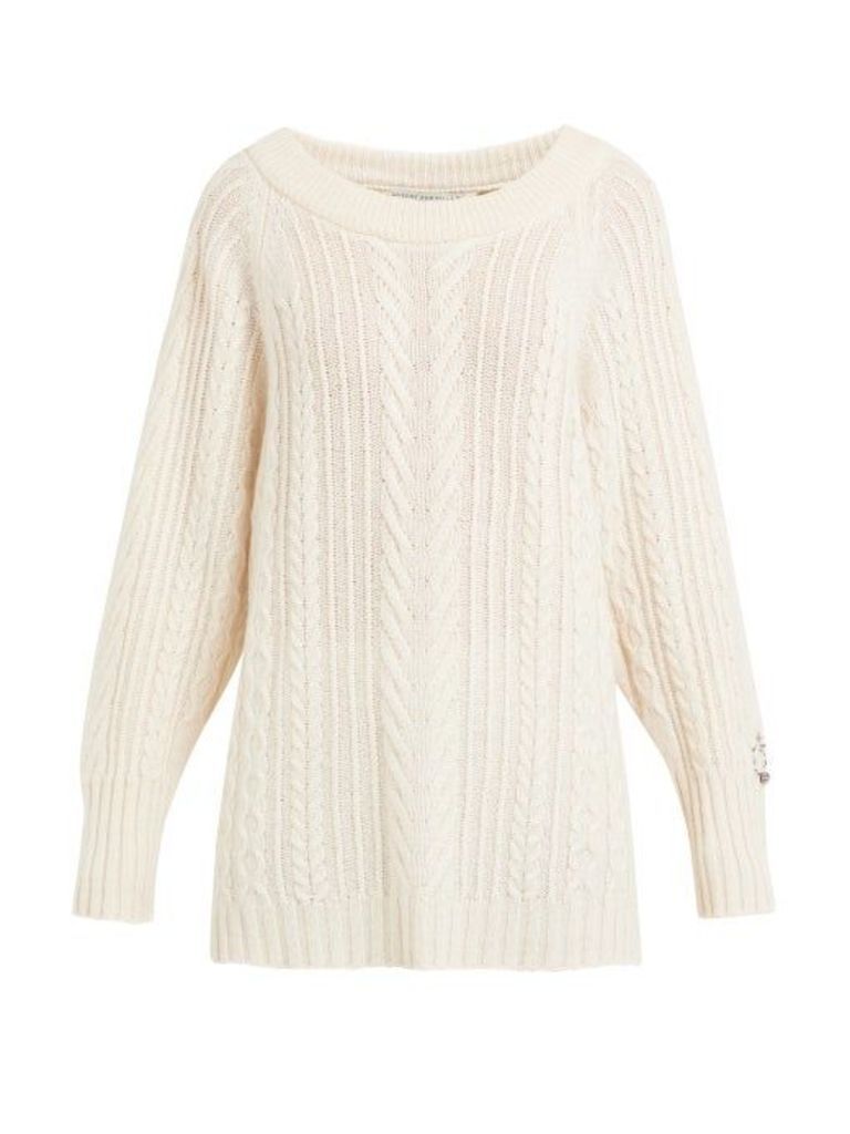Queene And Belle - Oversized Boat Neck Cable Knit Cashmere Sweater - Womens - Cream
