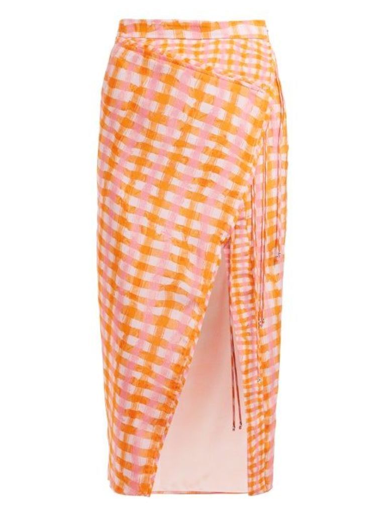 Altuzarra - Cicero Gingham Print Silk Midi Skirt - Womens - Orange Multi