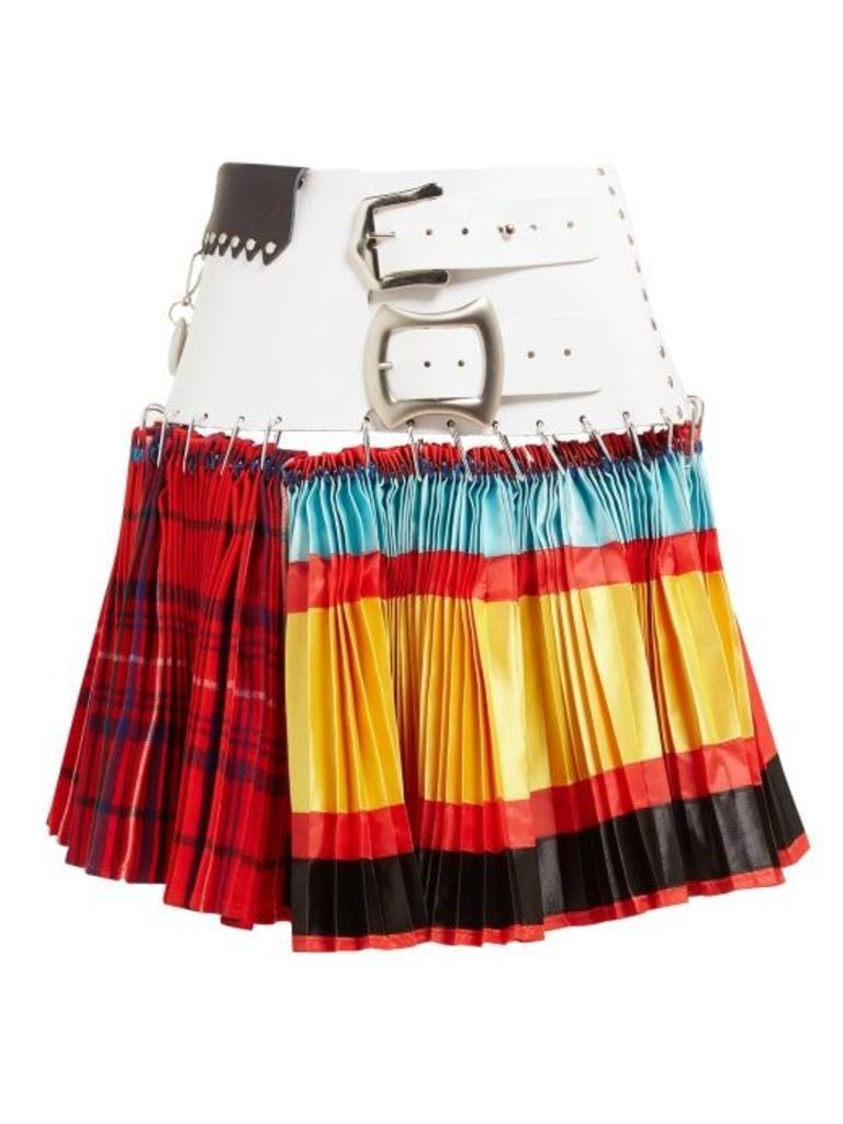 Chopova Lowena - Leather-belted Mixed-print Pleated Skirt - Womens - Multi