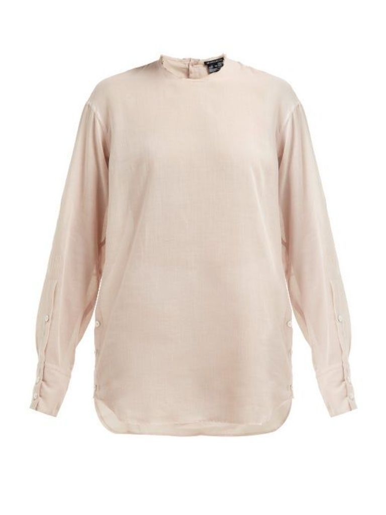 Ann Demeulemeester - Raw Trim Neck Cotton And Cashmere Blouse - Womens - Light Pink