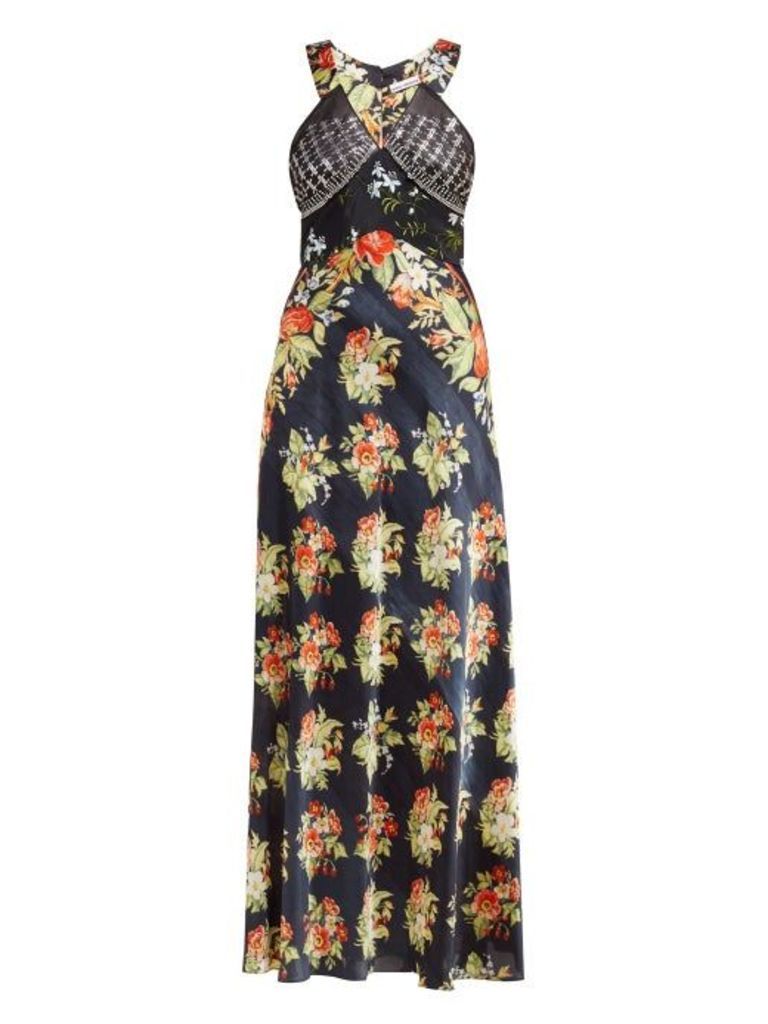 Paco Rabanne - Embellished Bodice Floral Print Satin Slip Dress - Womens - Black Multi