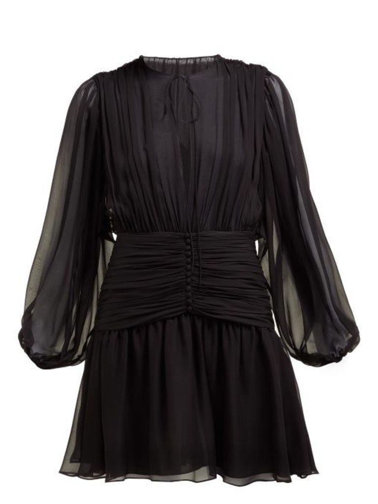 Saint Laurent - Gathered Silk Mousseline Mini Dress - Womens - Black