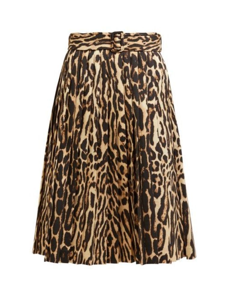 Burberry - Leopard Print Pleated Silk Blend Skirt - Womens - Leopard